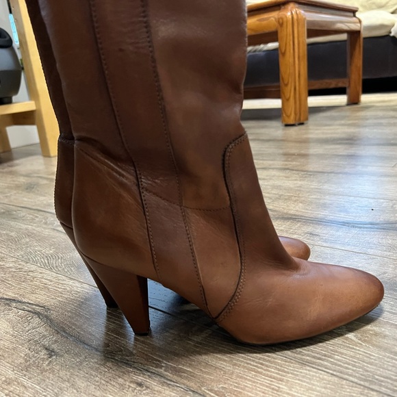 David Dixon Soft Brown Leather Knee High Heeled Boots Size 9 - Picture 8 of 10